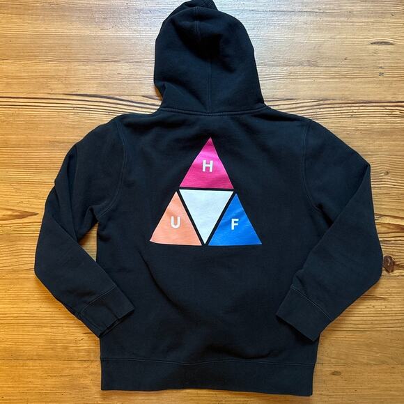 HUF black pullover large prism back graphic mens hoodie SIZE L - Picture 6 of 6